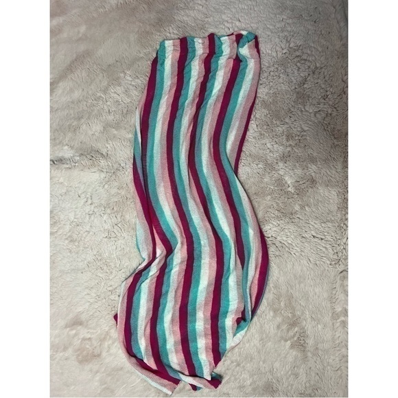 SHEIN Pink Aqua Multi Color Knit Striped Open Back Beach Cover Up One Size - Picture 5 of 6